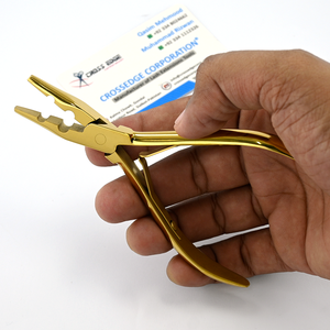 Premium Hair Extension Clamp Opener Nano Ring Pliers 2-Hole <b>Crimping</b> Micro Bead Non-Slip Grip Pliers Gold Chrome-Finished - Product Image 5