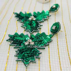 Handmade Green Hoop <b>Earrings</b> for Women Gold-Plated Christmas Tree Sequin Unique Festive Holiday Jewelry Fashionable Earings - Product Image 2
