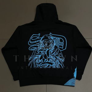 Sweat à capuche d'hiver en molleton 100 % coton pour homme SDL Skeleton, avec logo brodé en strass, coupe oversize, couleurs personnalisables, haute qualité - Product Image 3