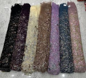 Tissu en filet de luxe importé avec des perles de travail manuel complexes et des broderies délicates pour les lehengas de mariée, les robes de mariée - Product Image 3