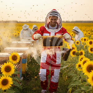 Combinaisons d'apiculture unisexes, combinaison d'apiculture ventilée intégrale avec poches en coton rouge et blanc, combinaison d'apiculteur autoportante en vente - Product Image 4