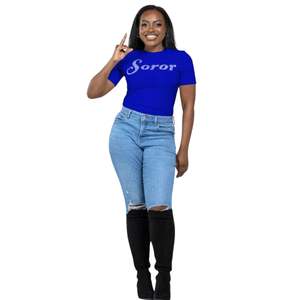 Bleu diamant Soror chemise femmes 100 coton Sequin brodé lettres grecques sororité vêtements confort t-shirt pour Zeta Phi Beta soeur - Product Image 5