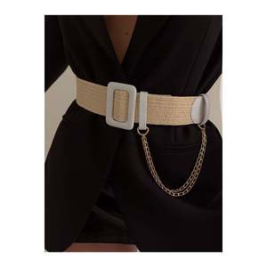 Ceinture élastique tissée pour femme avec boucle à chaîne, ceinture pour veste, ceinture pour chemise, ceinture pour robe - Blanc - Product Image 1