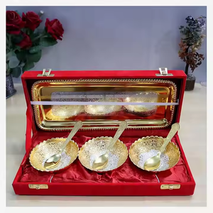 <b>Top</b> Quality Silver Plated Bowl With Spoon Gold Polished Lotus Design <b>Festive</b> Gifts Item for Serving and Daily Use Bowl Available - Product Image 2