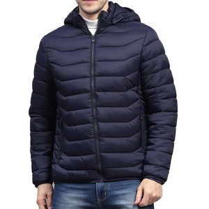 Chaqueta Acolchada con Capucha Azul Marino para Hombre, Cierre de Cremallera, Cortavientos, Informal, de Invierno, Corte Ajustado, Relleno de Poliéster - Product Image 1