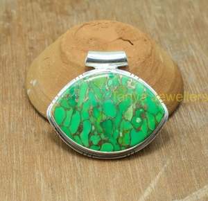 Pendentif en turquoise cuivre vert naturel, pendentif en pierre verte, argent sterling 925, fait à la main, grand pendentif en pierre, bijoux cadeau - Product Image 4