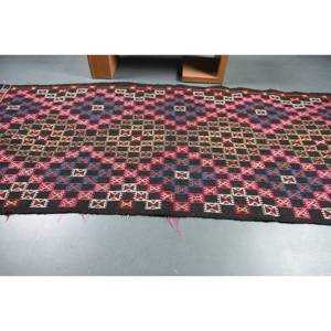 Alfombra turca hecha a mano de Jacquard de lana étnica negra de 4,6x11,1 pies, retales abstractos para dormitorio, diseño de pasillo Rectangular, látex - Product Image 3