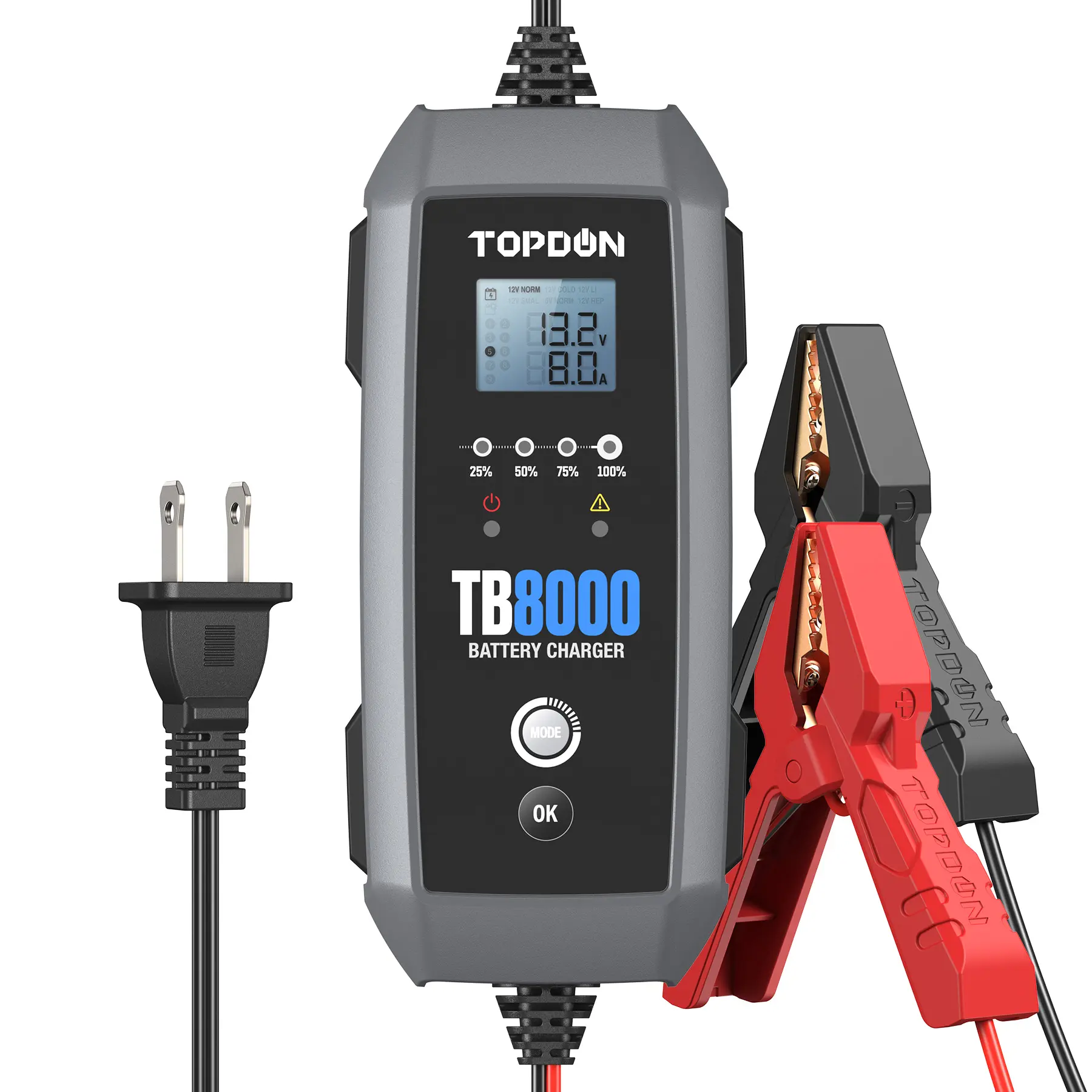 TOPDONTB8000新しいデザイン12V6V8A3Aスマートカーポータブルバッテリー充電器および電気自動車用液晶バッテリー充電器付き検出器