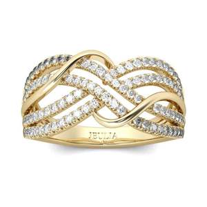 Anillo de Moda para Mujer Jeulia en Acero Inoxidable con Zirconia Cúbica Redonda Entrelazada en Tono Dorado - Product Image 1