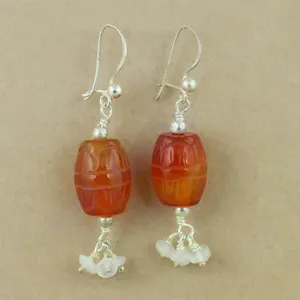 Boucles d'oreilles pendantes en argent 925 avec cornaline pour femmes, plaquées or, avec quartz, perle et diamant, bijoux en pierres précieuses pour mariage ou cadeau - Product Image 1