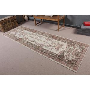 Turkish Rug 3.3x10.3 ft Eco-Friendly Vintage <b>Brown</b> Patchwork <b>Wool</b> Rug with Latex Backing - Product Image 1