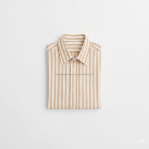 Camisa de Vestir a Rayas para Hombre de Alta Calidad, Manga Larga, Corte Entallado, Formal, para Negocios, Tela Suave, Color Caqui Blanco con Rayas Verticales - Product Image 5