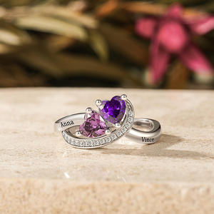 Jeulia Twisted Gold Plated Custom Double Heart Birthstone <b>Name</b> <b>Ring</b> - Product Image 5