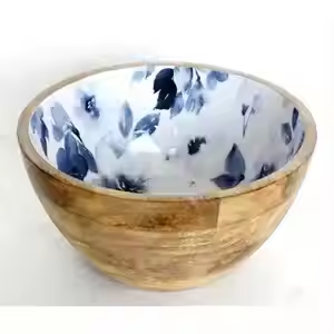 Tazón de madera para ensalada de frutas de madera de fabricante y mayorista, calcomanía interior impresa, esmalte, Calidad única, ensaladeras de madera de mango personalizadas - Product Image 3