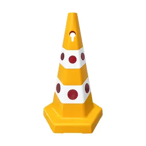 Cône de sécurité réfléchissant jaune œil-de-chat 65 cm, barrière routière lestée 65 cm - Product Image 1