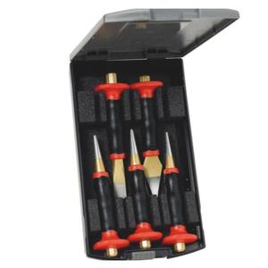 Juego de 5 piezas de cinceles y punzones de punta recta de grado industrial Knipex con estuche de plástico para protección de manos - Product Image 1