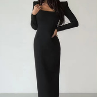 Robes décontractées à manches longues sur mesure Slim Fit Wrap Fashion Vintage col carré moulante fête robe mi-longue pour les femmes 2024