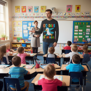 Maglietta promozionale a maniche lunghe con stampa '100 Days of School Penguin Dabbing' - Product Image 3