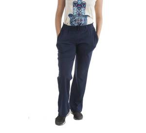 Pantalon et pantalon pour femme à cordon élastique bleu foncé avec bande de taille élastique et deux poches sur les côtés personnalisent le pantalon - Product Image 1