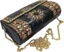 Bolso de mano moderno y ecológico con incrustaciones de piedras y cadena de latón, estilo mosaico, para uso nocturno. - Product Image 3
