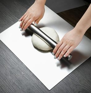 304 Stainless Steel Chopping Board with Lip for Kitchen Free <b>Rolling</b> <b>Pin</b> Non Slip Rust Proof Easy to Use Round Edge - Product Image 4
