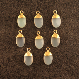 Conector colgante de calcedonia blanca ovalada pulida Lisa conector de fianza única chapado en oro DIY haciendo encontrar conectores de pendientes - Product Image 4