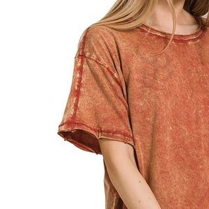 Camiseta de algodón pesado Vintage personalizada para mujer, camiseta de manga corta de algodón grueso con cuello redondo, ropa informal pesada, lavado ácido, transpirable - Product Image 5