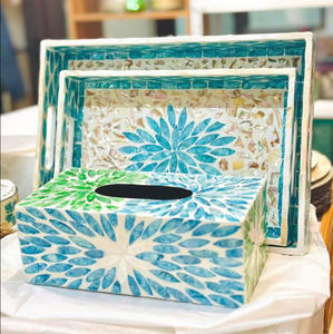 Caja de Pañuelos con Incrustaciones de Nácar, Elegante Decoración de Mesa con Incrustaciones de Concha - Product Image 2