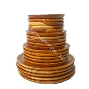 Luxury Round Teak <b>Wooden</b> Tray 5.9 to 9.8 Inches Serving <b>Plate</b> & <b>Bowls</b> Elegant Dinnerware Set - Product Image 1