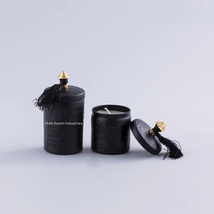 Tarro decorativo para velas de Color negro mate para el hogar con tapa, vela llena de cera de lujo, tarro contenedor de velas de Metal votivo - Product Image 4