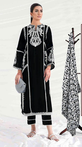 Nuevo traje de seda paquistaní Heavy Fox Georgette con bordado algodón secuencia trabajo semi-cosido Palazzo venta en línea - Product Image 3