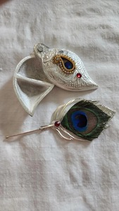 Handmade German Silver Haldi Kumkum Holder Chopra <b>Box</b>, Puja <b>Gift</b> Peacock Kumkum Stand with Velvet <b>box</b> - Product Image 2
