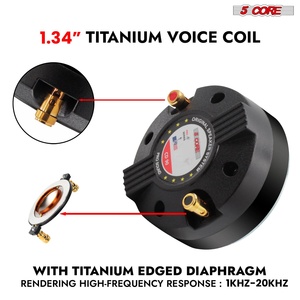 Haut-parleur de compression 5 cœurs 2 pièces 1 pouce pour sonorisation professionnelle 500W, bobine vocale 1,34 pouces, aimant 13 OZ, 8 Ohms, diaphragme en titane - Product Image 5