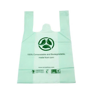 100% sac d'emballage de t-shirt d'épicerie PLA biodégradable de haute qualité avec poignée emballage de sac à provisions biodégradable de taille personnalisée - Product Image 2