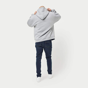 Men's Gray Hooded Sweatshirt Oversized Fit Solid Color Casual Knitted Fleece Breathable Pocket Design Polyester/Cotton Winter - Product Image 2