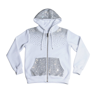 Men's Trendy Custom Rhinestone Design <b>White</b> Zipper Hoodie Cotton Blended <b>Zip</b> <b>Up</b> Hooded Sweatshirt Basics Tops For Men - Product Image 1