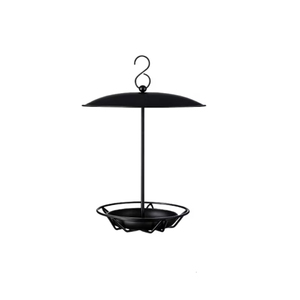 Black Metal Hanging <b>Bird</b> <b>Feeder</b> With Dome Roof And Round <b>Tray</b> For Garden Outdoor Use Minimalist Design Durable - Product Image 1