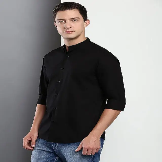 Camisa informal de hombre de manga larga con cuello en contraste verano invierno uso