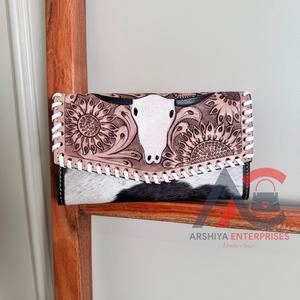 Embrague de Piel Auténtica para Mujer, Piel de Vaca Estampada, Tallado a Mano, Estilo Occidental, Multiusos, Novedad - Product Image 1