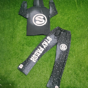 เซ็ตกางเกงเหงื่อมีระบายพลอยเทียมชุดวอร์มซักกรดพิมพ์ลายปักเสื้อสเวตเตอร์ซีดจาง100% ผ้าคอตตอน - Product Image 5