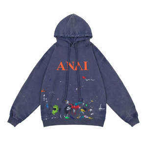 Venta al por mayor personalizado marrón de gran tamaño peso pesado lavado Sudadera con capucha patrón sólido ropa de calle de invierno con estampado Puff - Product Image 6