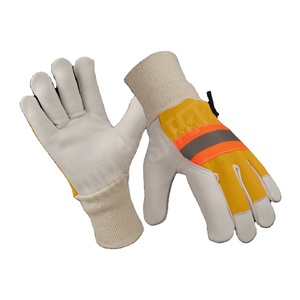 Premium Anti-static Smooth Fluorescent Sheep Grain Skin Leather <b>Driver</b> Assembly Working <b>Gloves</b> Back Knitted Wrist Hand - Product Image 5
