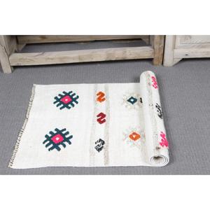 Alfombra Turca Vintage Pequeña de 1.7x3.1 pies, Alfombra Oriental Blanca y Azul - Product Image 5