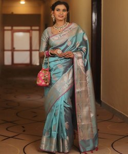 LOOK RICH ROSE BANARASI SOIE TISSANT TRAVAIL SAREE AVEC CHEMISIER INCOSÉ VÊTEMENT DE BUREAU PRIX DE GROS VÊTEMENT ETHNIQUE - Product Image 5