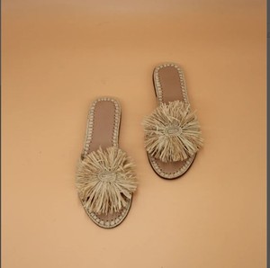 Women's <b>Shoes</b>-Raffia Sandals-Flat Sandals-Handmade Sandals-Open Toe Sandals-Raffia Slide-Birthday Gift - Product Image 1