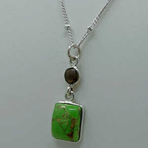 Handmade Sterling <b>Silver</b> <b>Necklace</b> Green Copper Turquoise Smoky Quartz Dual Gemstone Pendant Locket Chain-Perfect Birthday Gift - Product Image 4