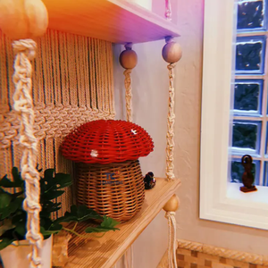 Cesta de mimbre de alta calidad ecológica en forma de hongo rojo personalizada hecha a mano, bonita decoración de escritorio, almacenamiento colgante para niños - Product Image 3