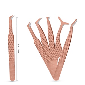 Pince à épiler d'extension de cils en or rose personnalisée fixation forte applicateurs de cils en fibre mince marque privée fabriquée en acier inoxydable pointu - Product Image 1