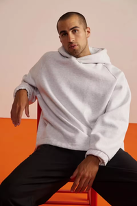 Vente en gros en vrac sweats à capuche vierges gris à manches raglan personnalisés en coton de votre marque sweats à capuche unisexes sans ficelle - Product Image 2