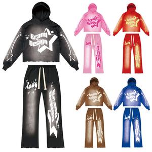 Conjunto de Sudadera con Capucha y Pantalones Jogger Acampanados de Felpa Francesa con Logotipo Personalizado, Estilo Vintage Lavado Ácido, Unisex, Venta al por Mayor - Product Image 1